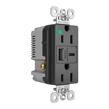 15A 125V HG TR REC+USBA+C FAST CHRG BK