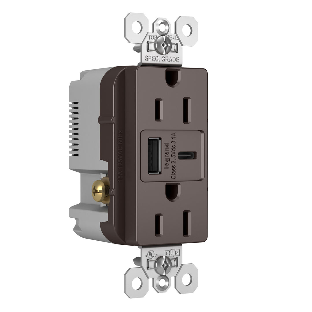 15A 125V DUP TR REC + USBA USBC 3.1A BR