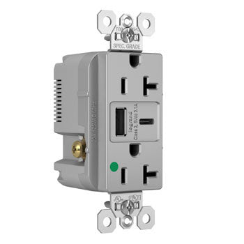 20A 125V DUP HGTR REC+USBA USBC 3.1A GRY