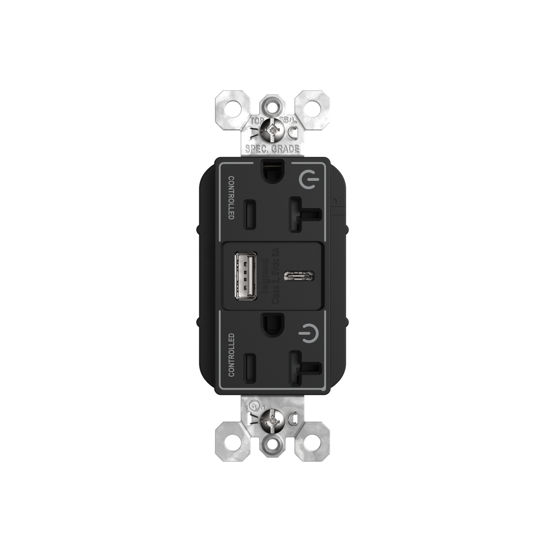 20A 125V TR+USBA+C FASTCHRG DUAL CTRL BK