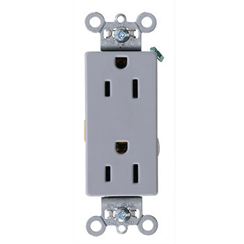 DECO DUP RECEP 15A 125V B+S WIRE GRY
