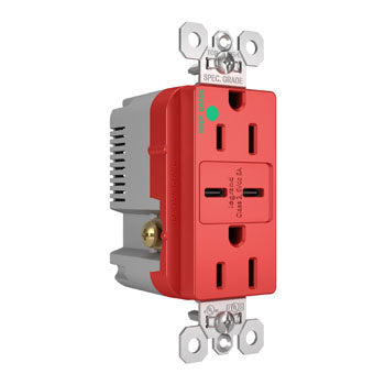 15A 125V HGTR REC+2 USBC FAST CHRG RED