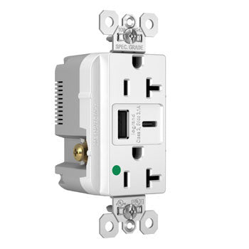 20A 125V DUP HG TR REC+USBA USBC 3.1A WH