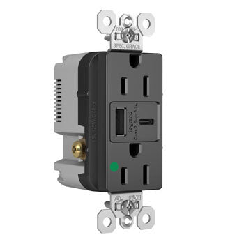 15A 125V DUP HG TR REC+USBA USBC 3.1A BK
