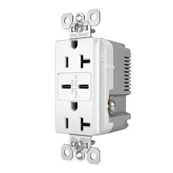 20A 125V TR REC + 2 USBC FAST CHRG WH