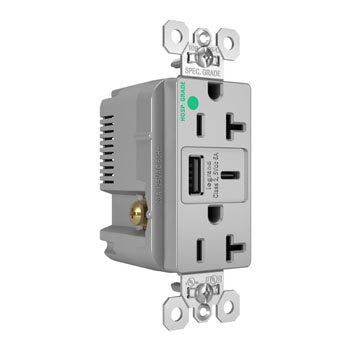 20A 125V HGTR REC+USBA+C FAST CHRG GRY