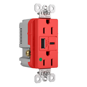 15A 125V DUP HGTR REC+USBA USBC 3.1A RED