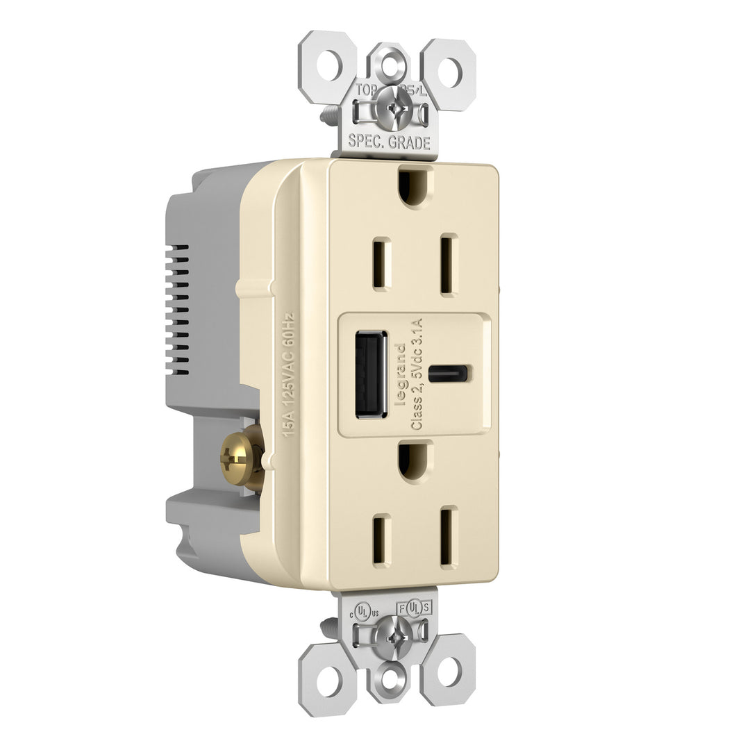 15A 125V DUP TR REC + USBA USBC 3.1A LA