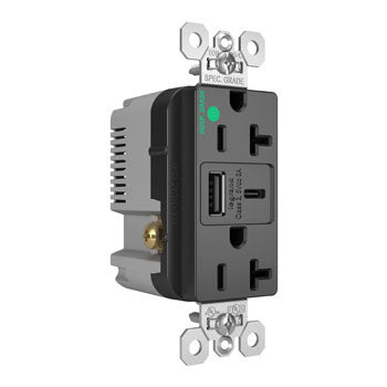 20A 125V HG TR REC+USBA+C FAST CHRG BK