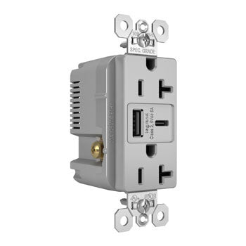 20A 125V TR REC + USBA+C FAST CHRG GRY