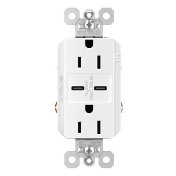 15A 125V TR REC + 2 USBC FAST CHRG WH