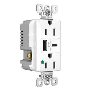 15A 125V DUP HG TR REC+USBA USBC 3.1A WH