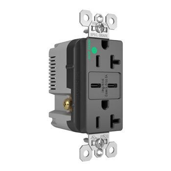 20A 125V HG TR REC+2 USBC FAST CHRG BK