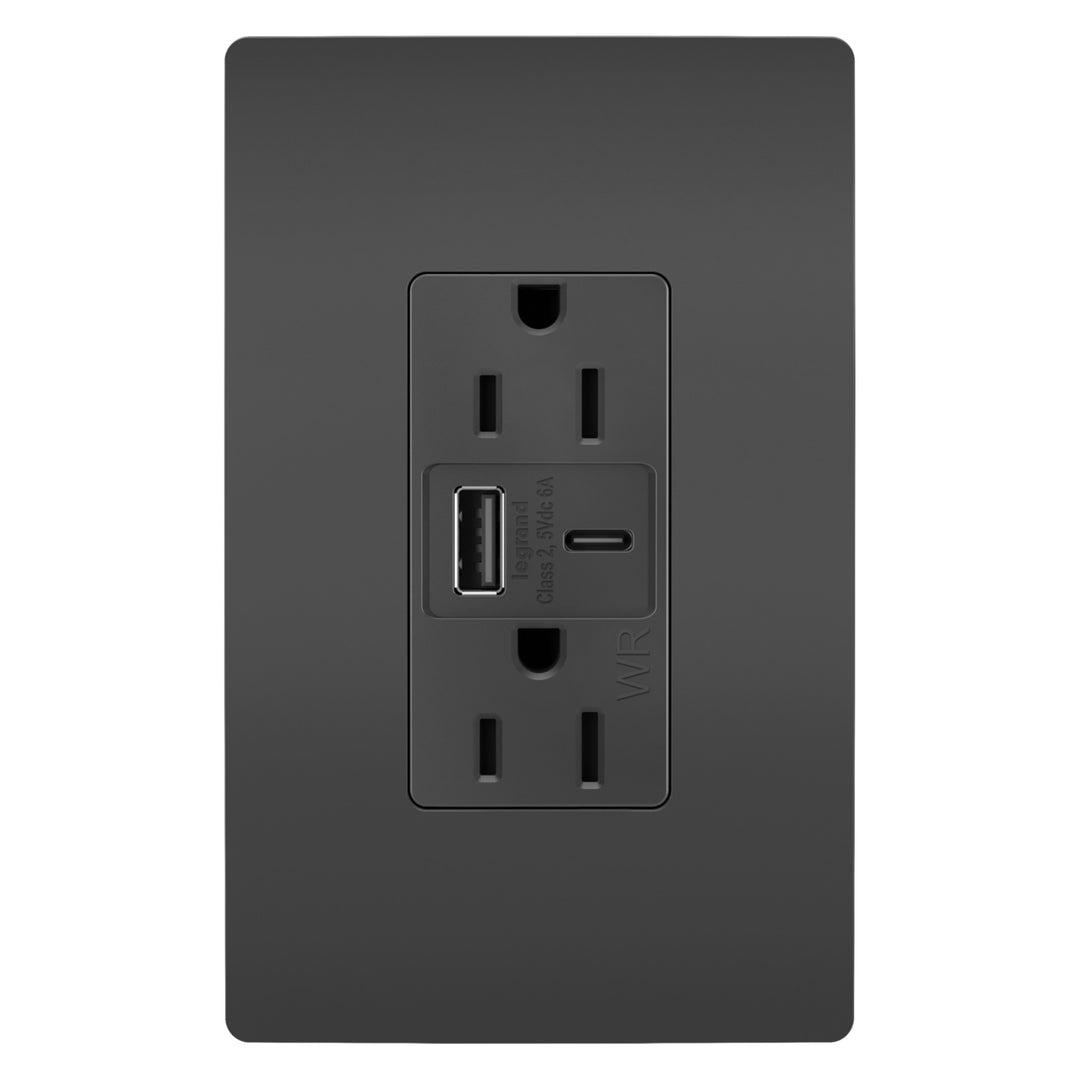 15A 125V WR TR REC + USBA+C FAST CHRG BK
