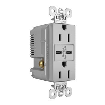 15A 125V TR REC + 2 USBC FAST CHRG GRY