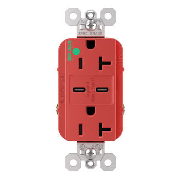 20A 125V HGTR REC+2 USBC FAST CHRG RED