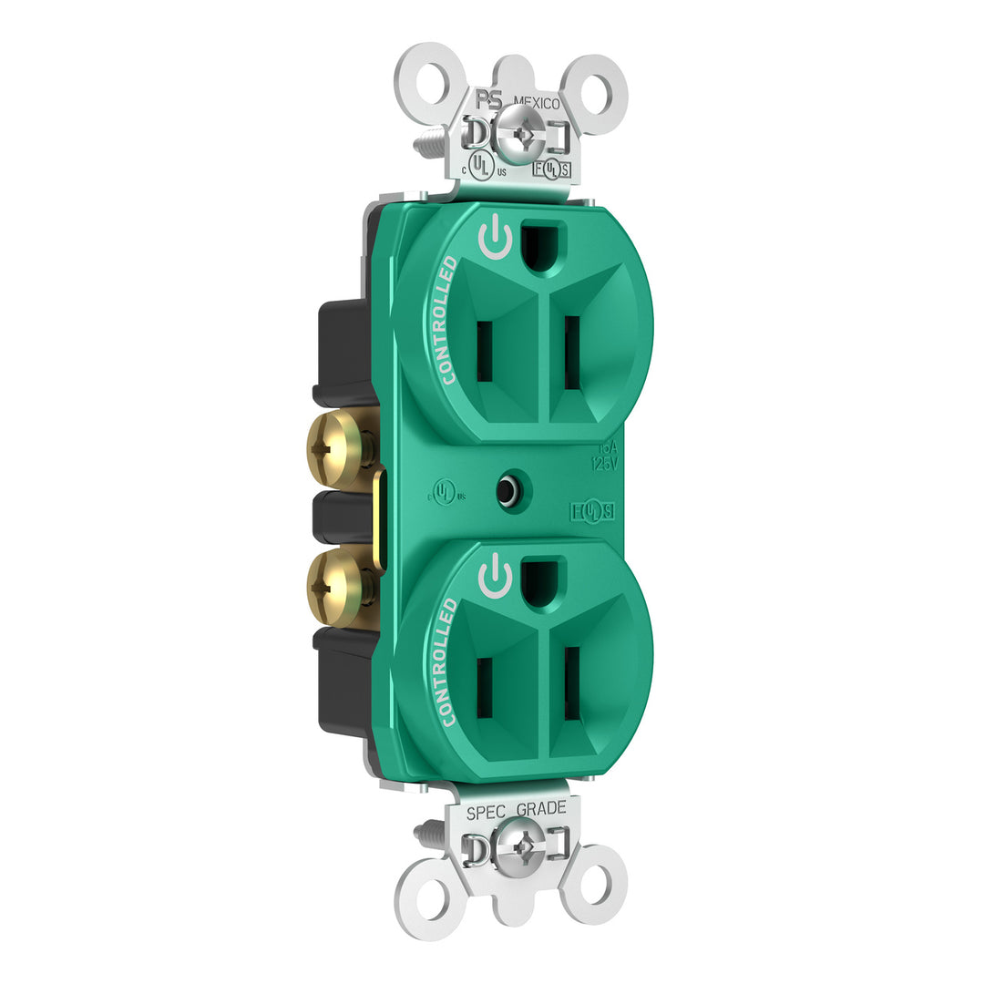 15A DUAL CONT DUP RECP GRN