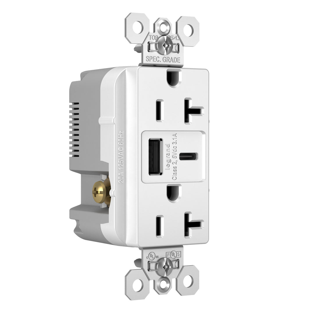 20A 125V DUP TR REC + USBA USBC 3.1A WH