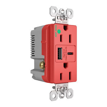 15A 125V HGTR REC+USBA+C FAST CHRG RED