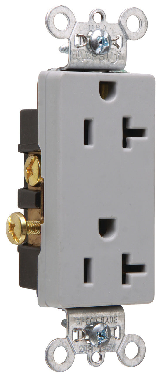 DECO DUP RECEP 20A 125V S-WIRE GRY