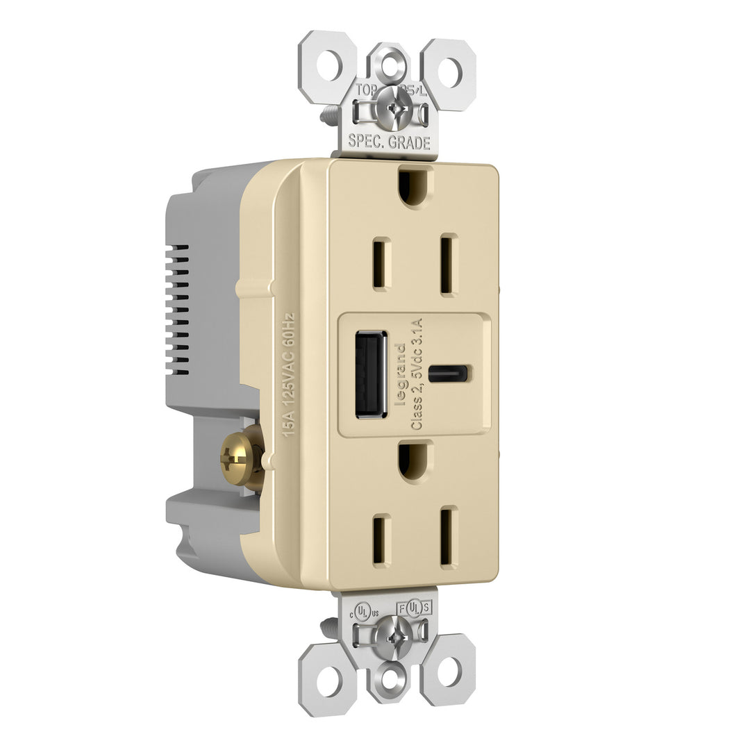 15A 125V DUP TR REC + USBA USBC 3.1A IV
