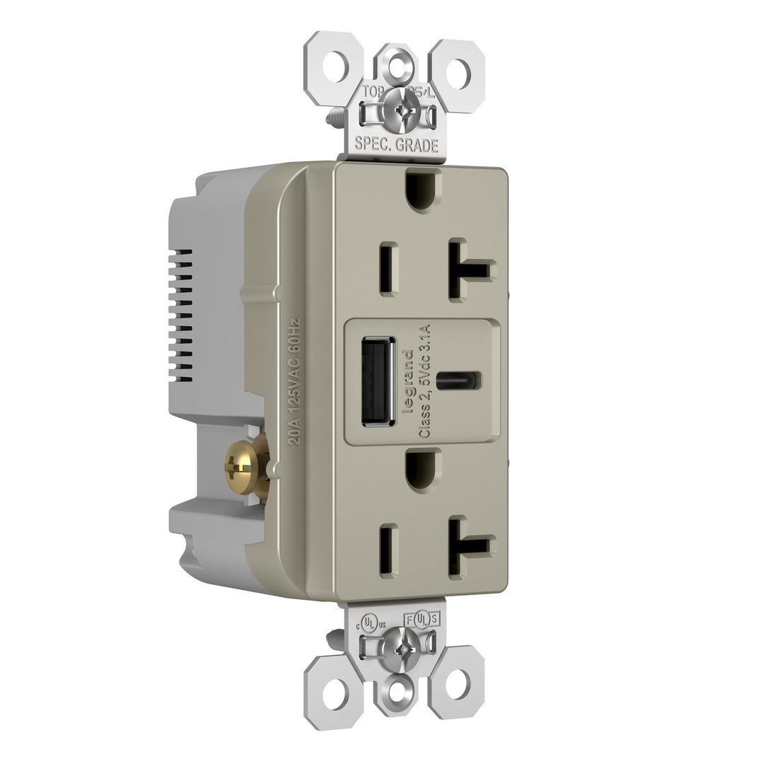20A 125V DUP TR REC + USBA USBC 3.1A NI