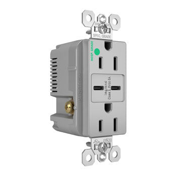 15A 125V HGTR REC+2 USBC FAST CHRG GRY