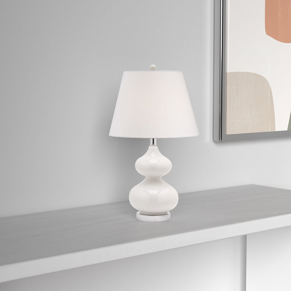 1LT Incandescent Table Lamp, WH GL w/ White Shade