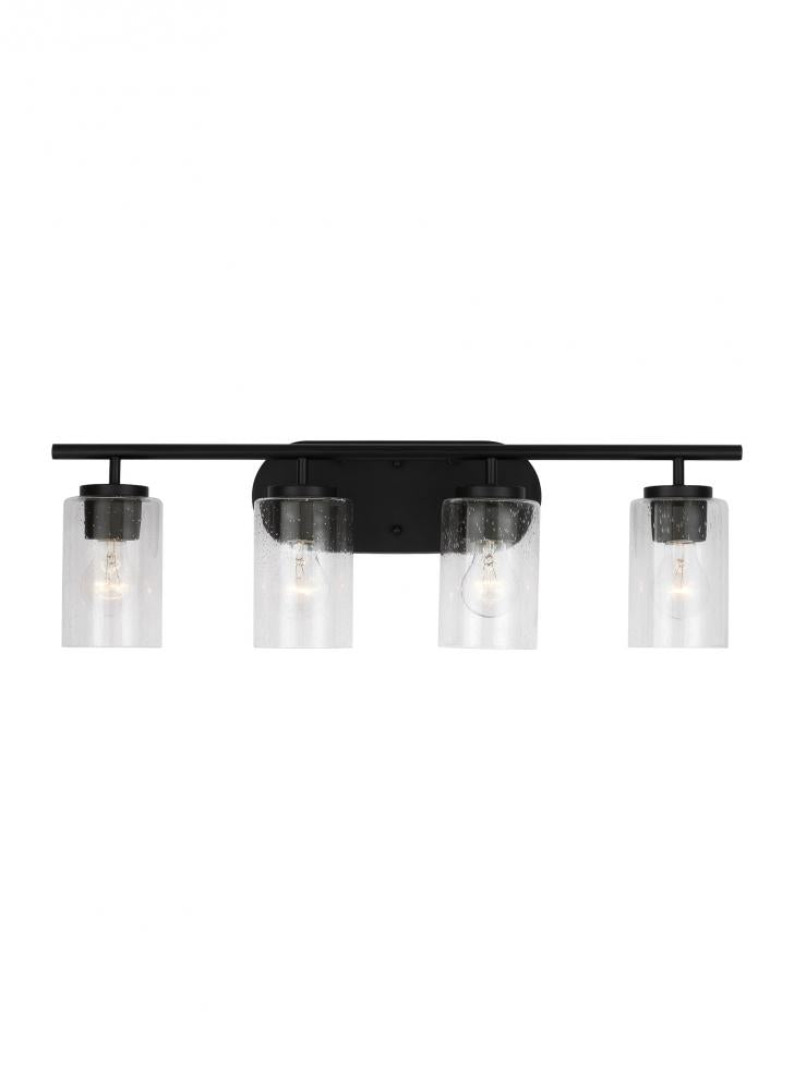 Oslo dimmable 4-light wall bath sconce in a midnight black finish with clear seeded glass shade