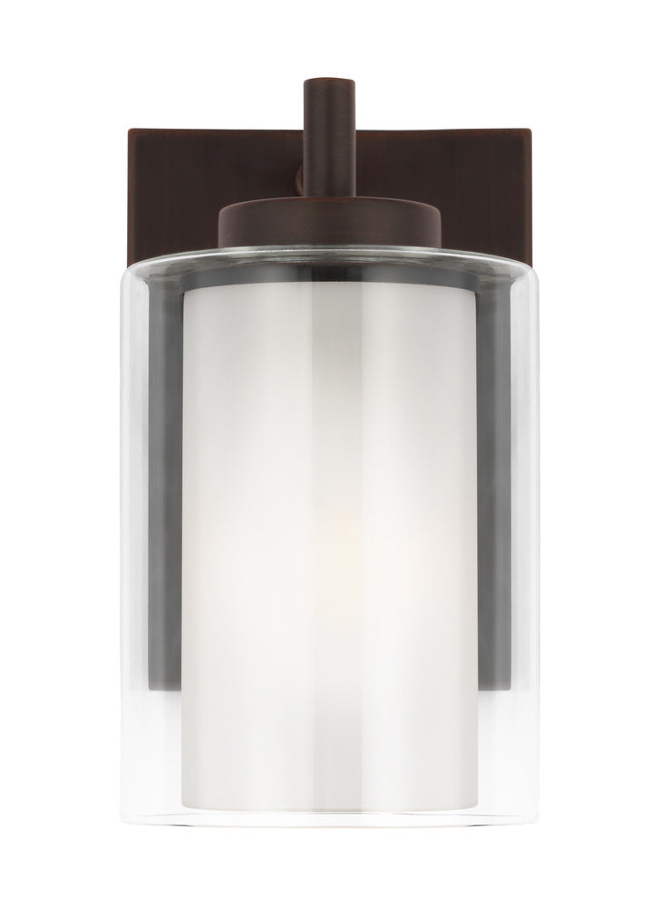Elmwood Park traditional 1-light indoor dimmable bath vanity wall sconce in bronze finish with satin