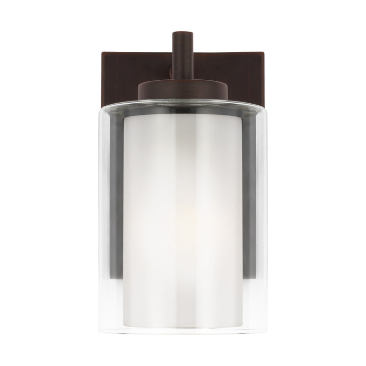 Elmwood Park traditional 1-light LED indoor dimmable bath vanity wall sconce in bronze finish with s