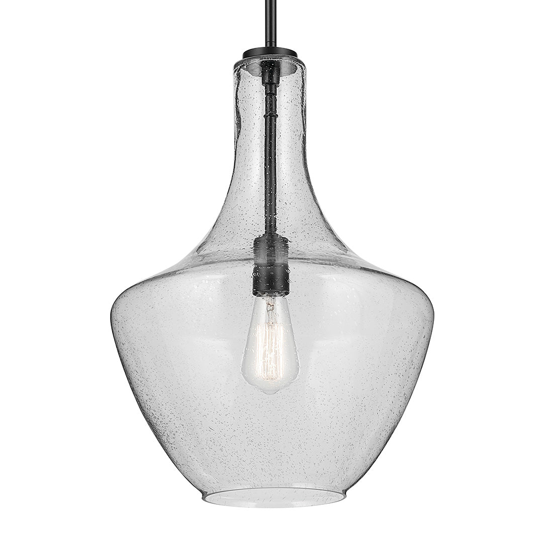 Everly 19.75" 1-Light Bell Pendant with Clear Seeded Glass in Black