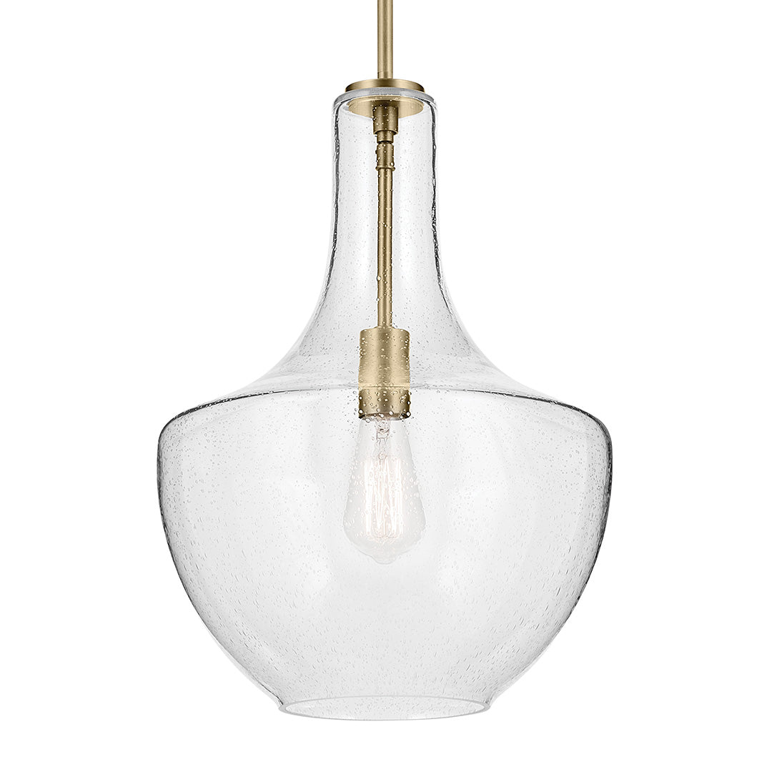 Everly 19.75" 1-Light Bell Pendant with Clear Seeded Glass in Brushed Nickel