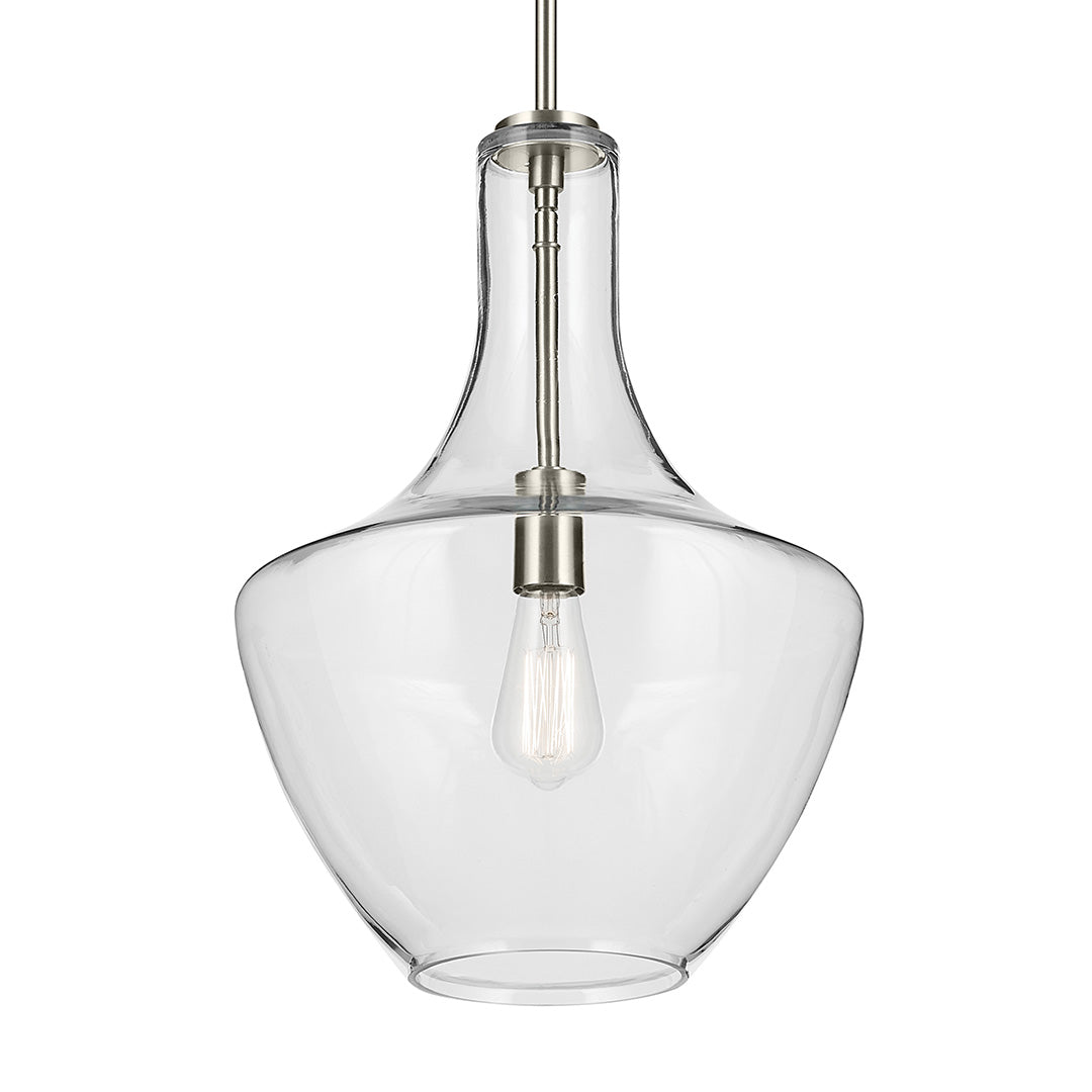 Everly 19.75" 1-Light Bell Pendant with Clear Glass in Brushed Nickel