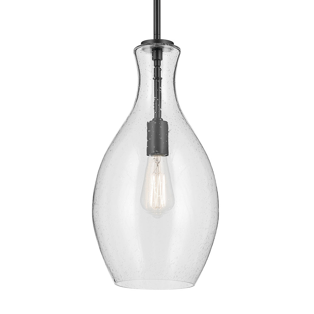 Everly 17.75" 1-Light Bell Pendant with Clear Seeded Glass in Black
