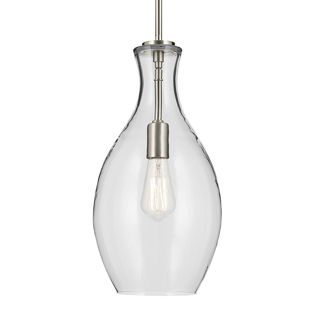 Everly 17.75" 1-Light Bell Pendant with Clear Glass in Brushed Nickel