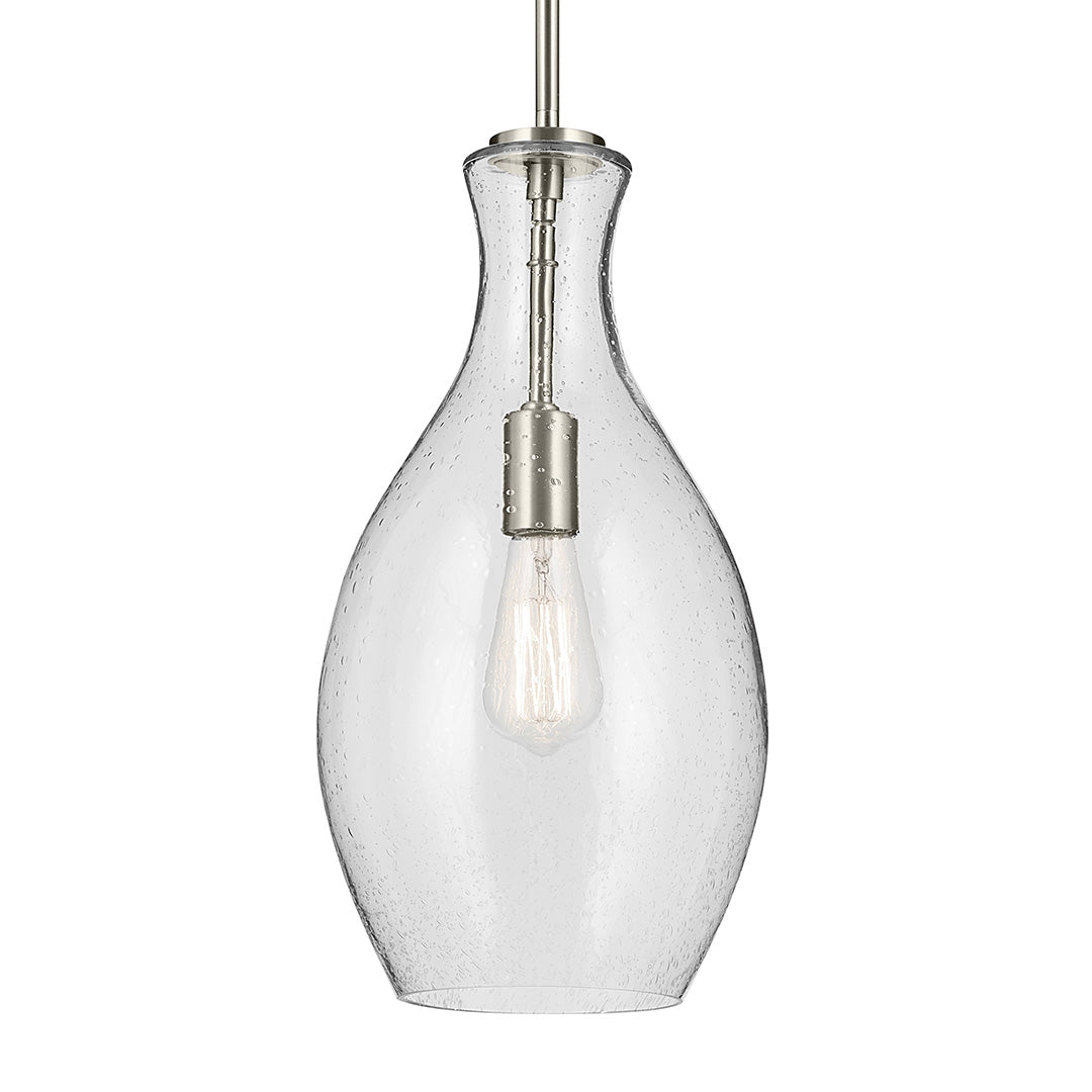 Everly 17.75" 1-Light Bell Pendant with Clear Seeded Glass in Brushed Nickel