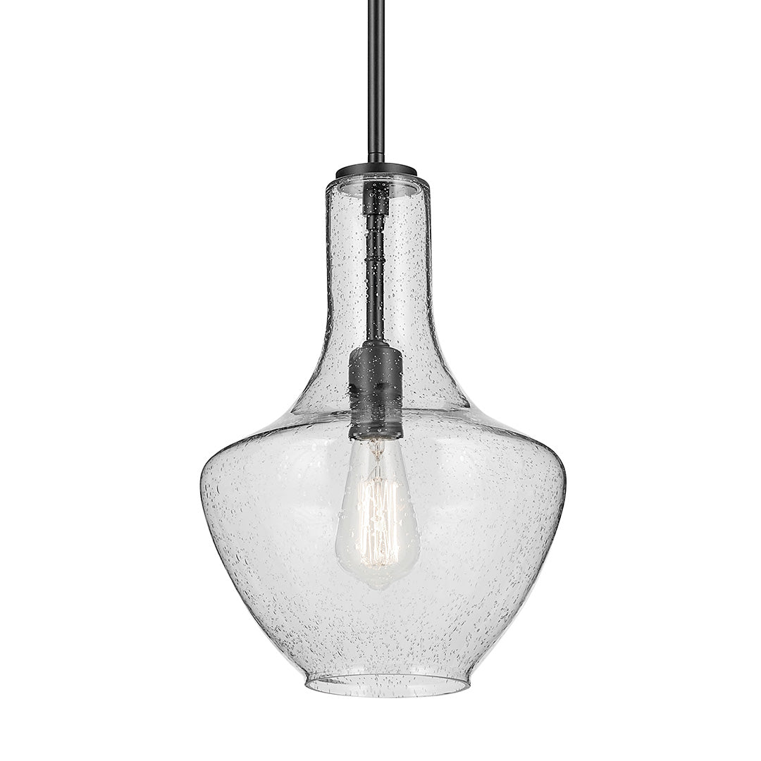 Everly 15.25" 1-Light Bell Pendant with Clear Seeded Glass in Black