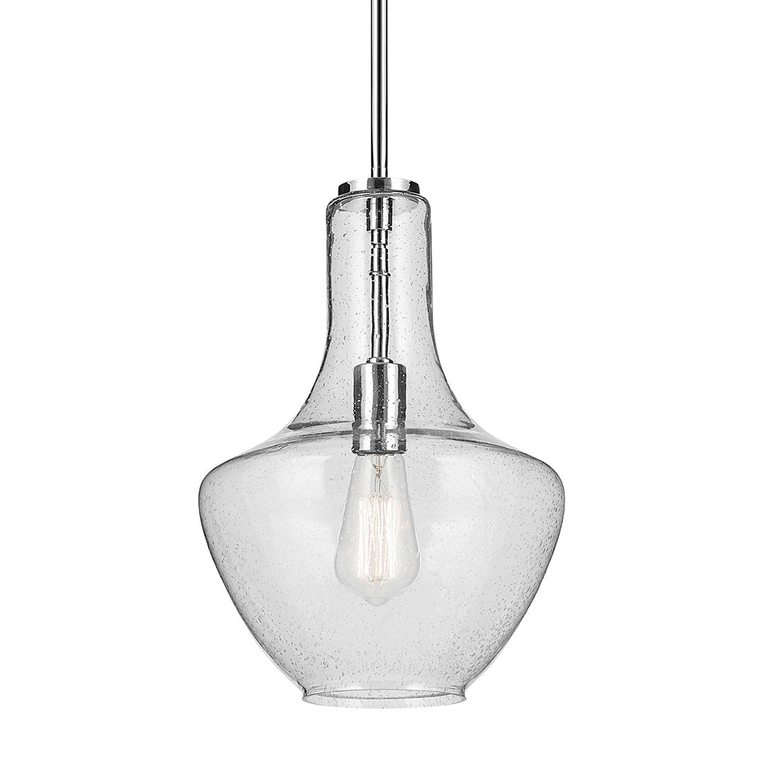 Everly 15.25" 1-Light Bell Pendant with Clear Seeded Glass in Chrome