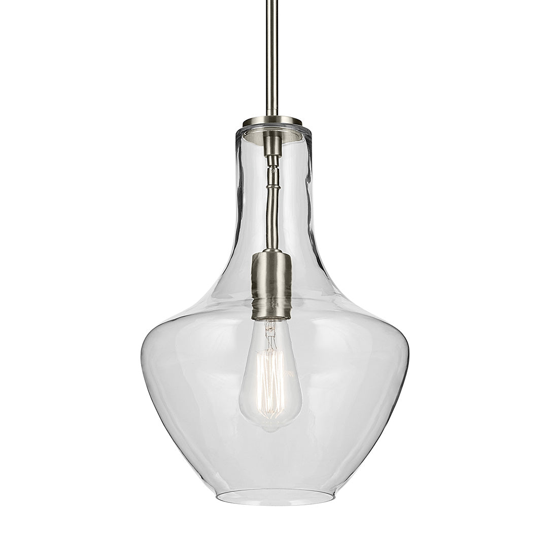 Everly 15.25" 1-Light Bell Pendant with Clear Glass in Brushed Nickel