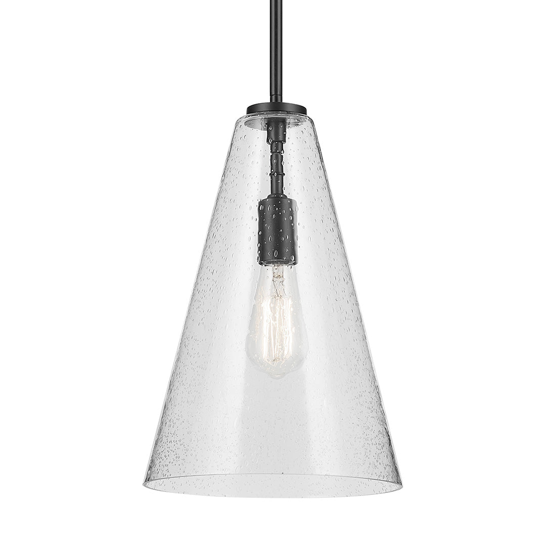 Everly 15.25" 1-Light Cone Pendant with Clear Seeded Glass in Black