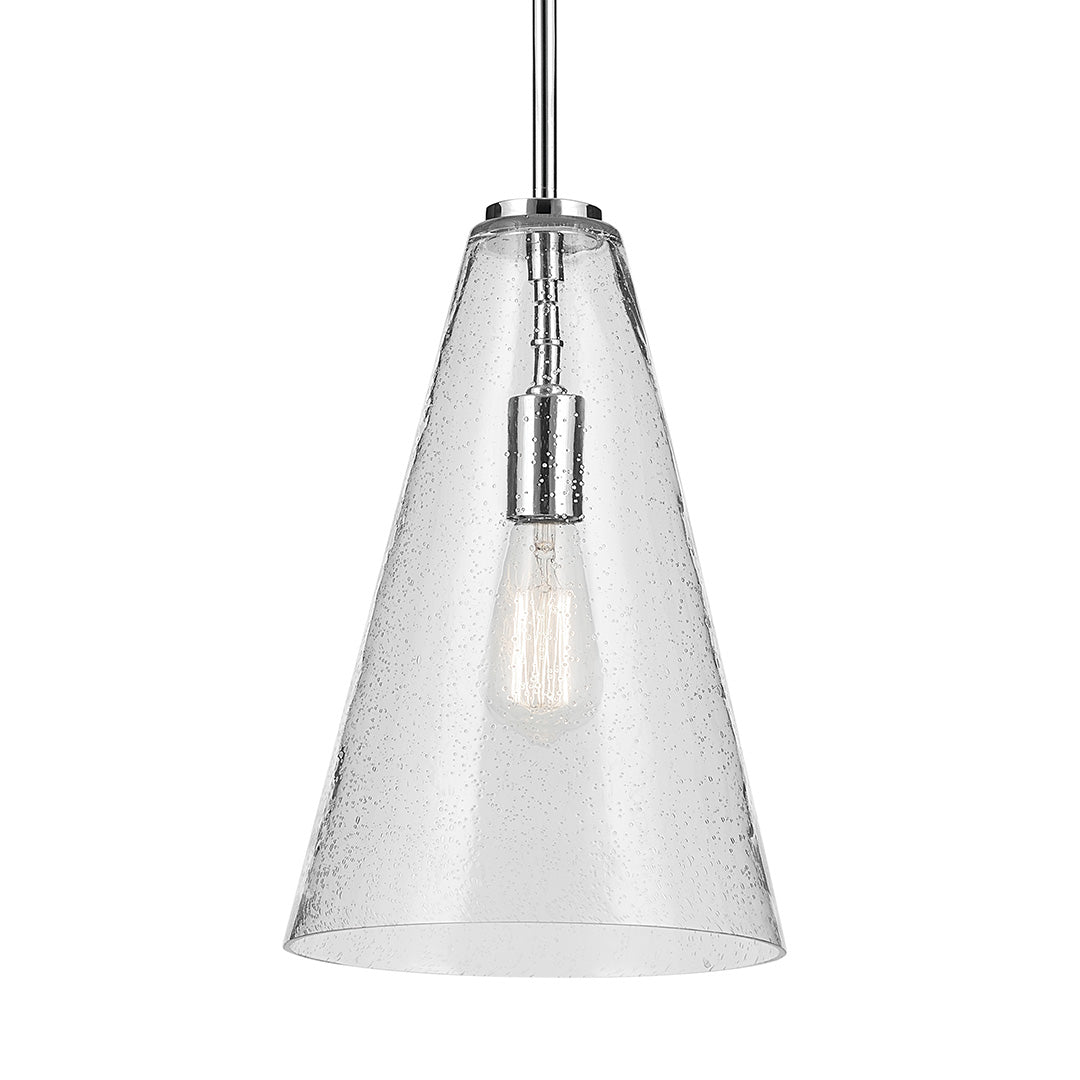 Everly 15.25" 1-Light Cone Pendant with Clear Seeded Glass in Chrome
