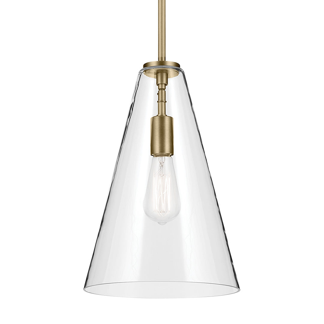 Everly 15.25" 1-Light Cone Pendant with Clear Glass in Natural Brass