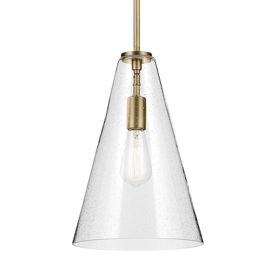 Everly 15.25" 1-Light Cone Pendant with Clear Seeded Glass in Natural Brass