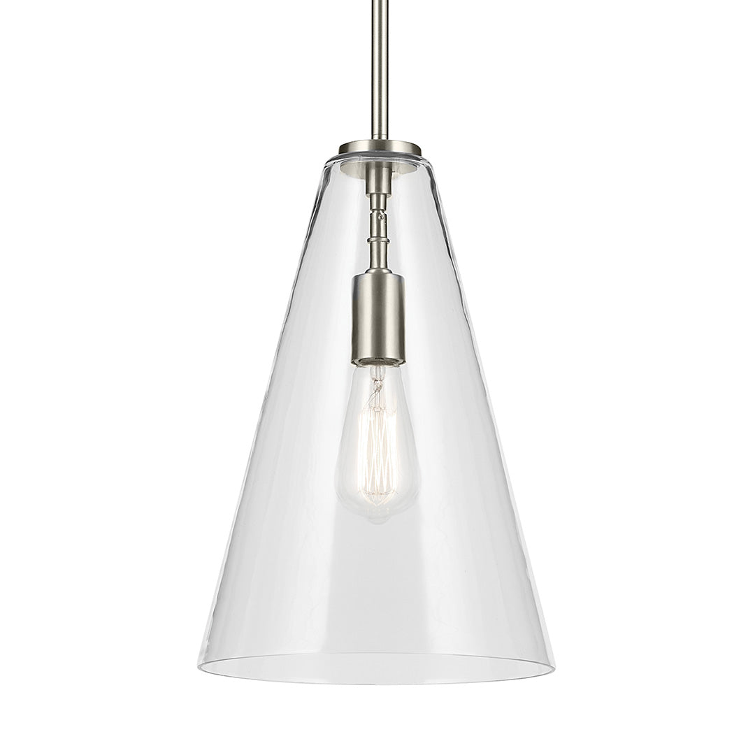 Everly 15.25" 1-Light Cone Pendant with Clear Glass in Brushed Nickel