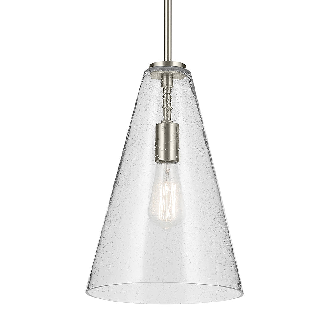 Everly 15.25" 1-Light Cone Pendant with Clear Seeded Glass in Brushed Nickel
