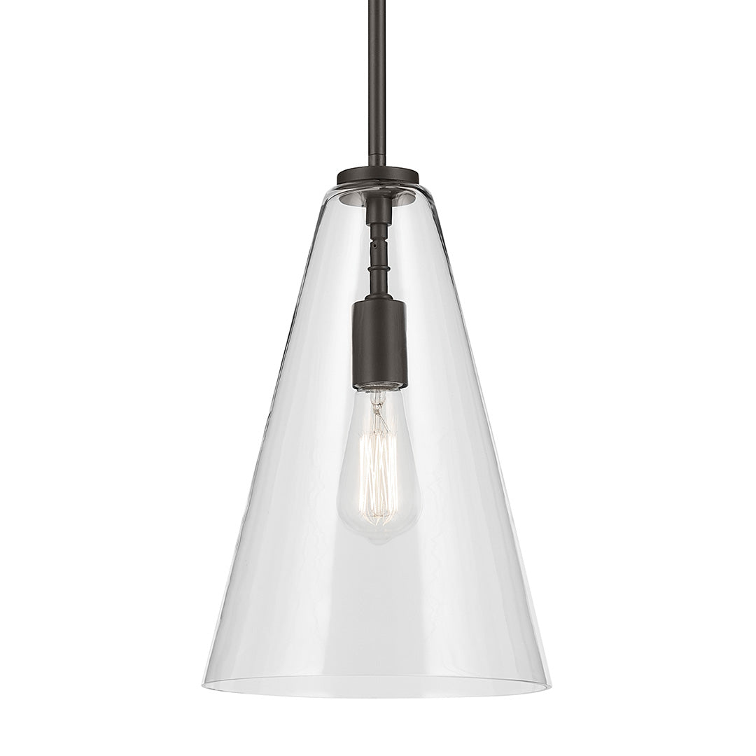 Everly 15.25" 1-Light Cone Pendant with Clear Glass in Olde Bronze