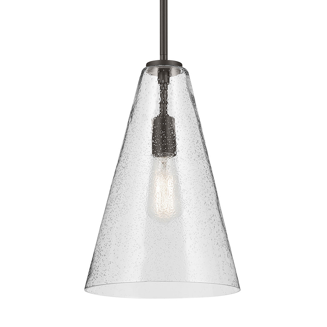 Everly 15.25" 1-Light Cone Pendant with Clear Seeded Glass in Olde Bronze