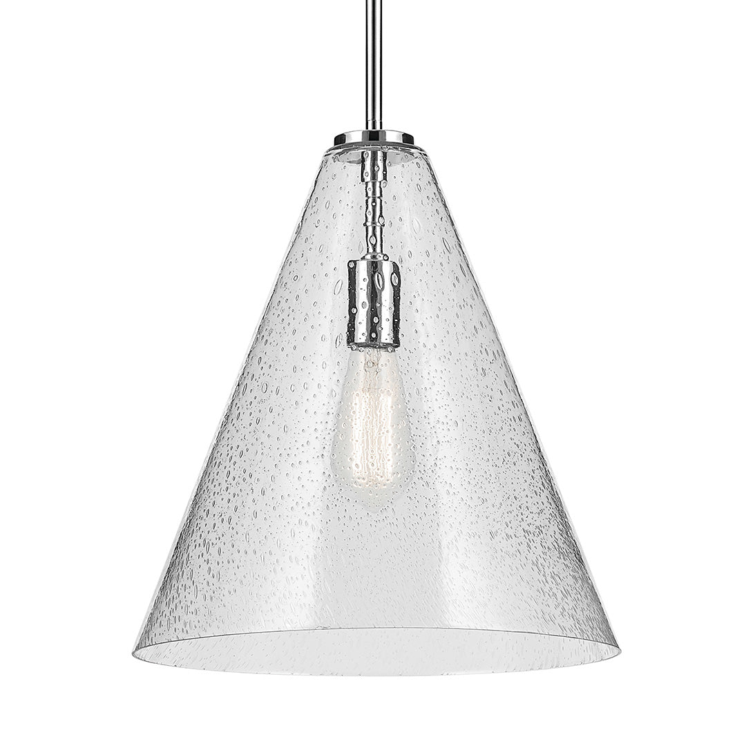 Everly 15.5" 1-Light Cone Pendant with Clear Seeded Glass in Chrome