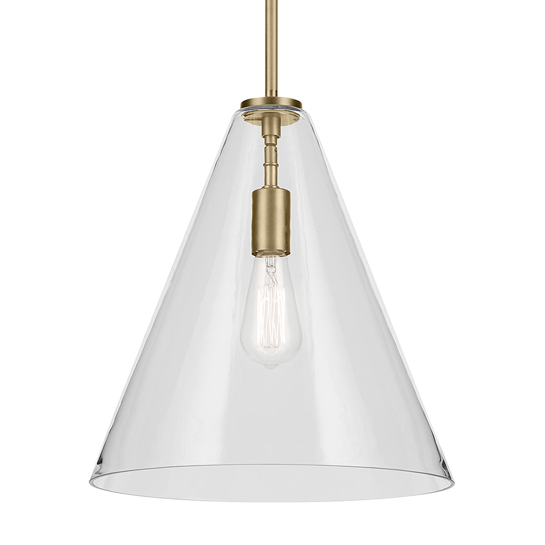 Everly 15.5" 1-Light Cone Pendant with Clear Glass in Natural Brass